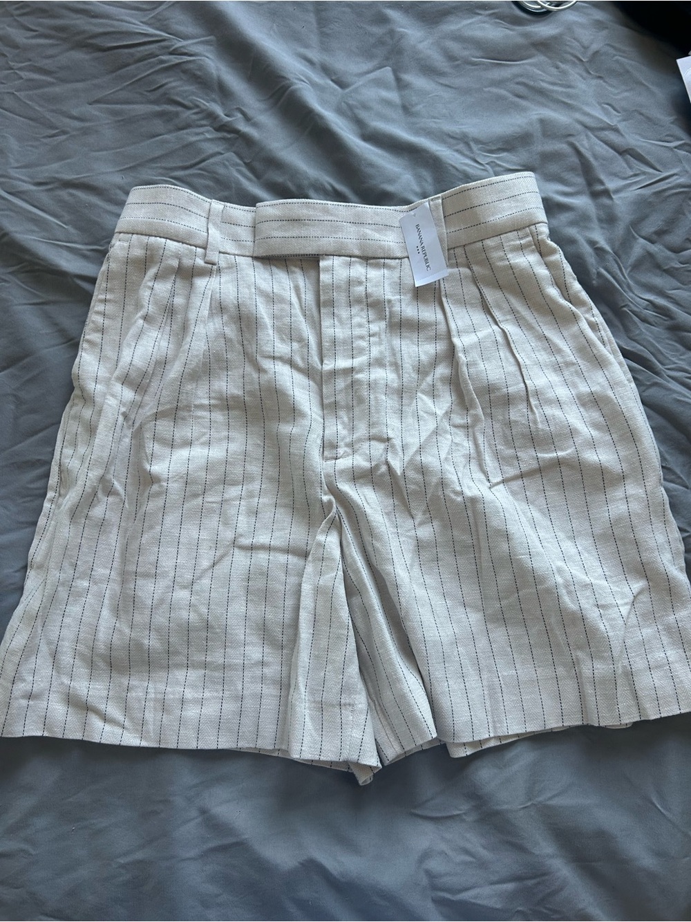 Banana Republic Cream Shorts with Navy Pinstripes